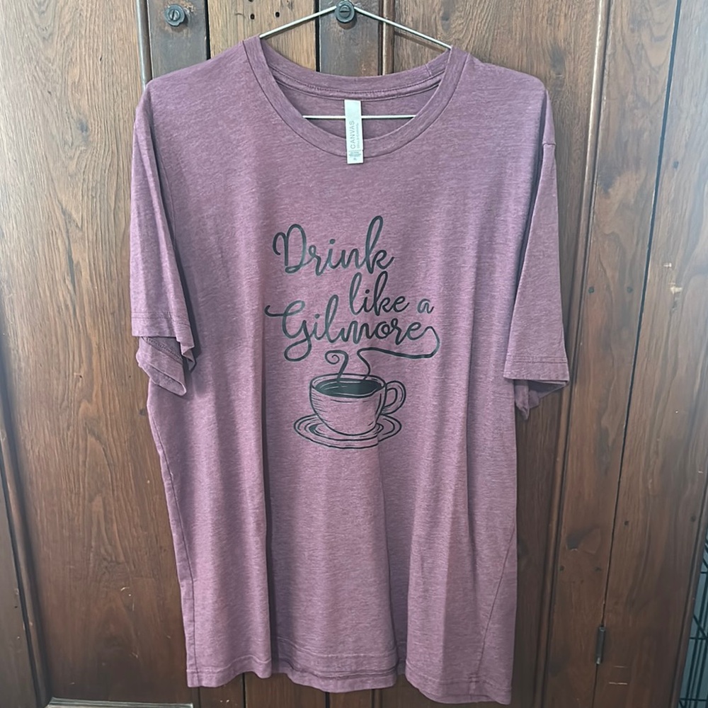 Purple Graphic Tee with Coffee Cup Design